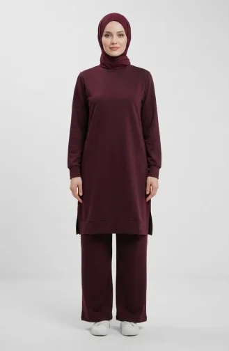 Yırtmaç Detaylı Eşofman Takım 3083-01 Mürdüm