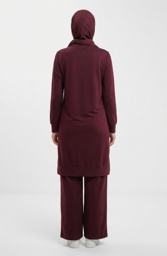 طقم رياضي بفتحة جانبية 3083-01 لون برقوقي 3083-01