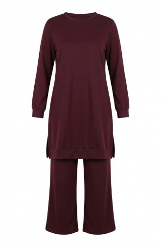 طقم رياضي بفتحة جانبية 3083-01 لون برقوقي 3083-01