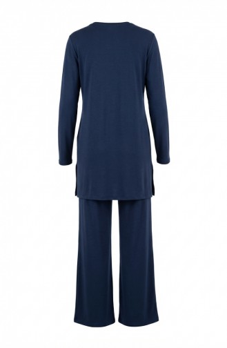 طقم رياضي بفتحة جانبية 3083-02 أزرق داكن 3083-02