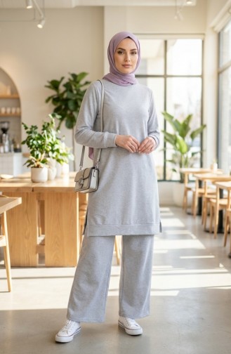 طقم رياضي بفتحة جانبية 3083-03 رمادي 3083-03