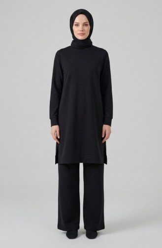 طقم رياضي بفتحة جانبية 3083-04 أسود 3083-04