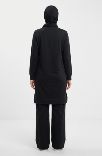 طقم رياضي بفتحة جانبية 3083-04 أسود 3083-04