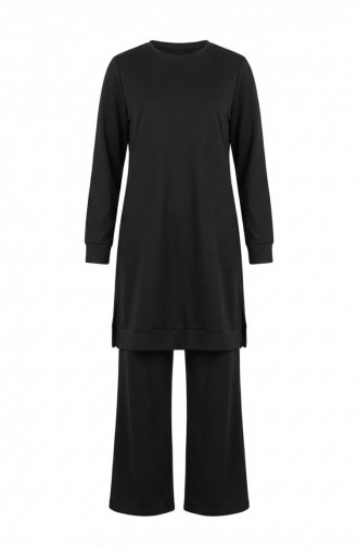 طقم رياضي بفتحة جانبية 3083-04 أسود 3083-04