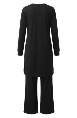 طقم رياضي بفتحة جانبية 3083-04 أسود 3083-04