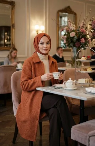 معطف شتوي طويل بأزرار، رقم الموديل 2220-01، لون برتقالي 2220-01