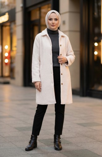 Langer Geknöpfter Wintermantel 2220-03 Creme 2220-03
