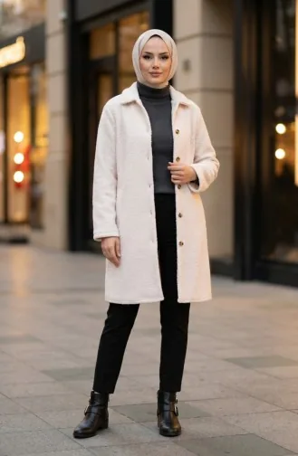 Full-Length Buttoned Winter Coat 2220-03 Cream 2220-03