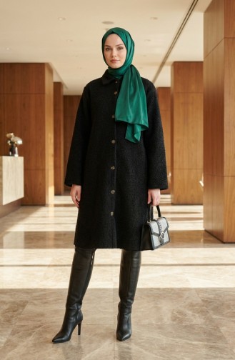 Langer Geknöpfter Wintermantel 2220-06 Schwarz 2220-06