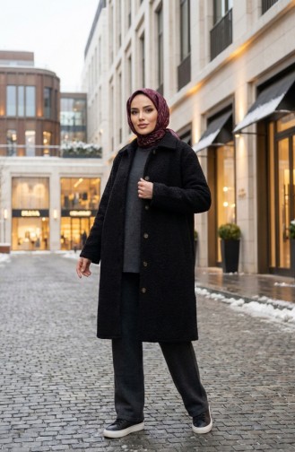 Langer Geknöpfter Wintermantel 2220-06 Schwarz 2220-06