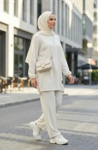 Arma Detaylı Tunik Pantolon İkili Takım 0231-02 Beyaz