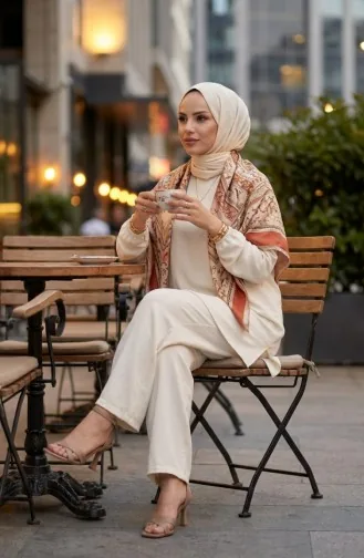 Arma Detaylı Tunik Pantolon İkili Takım 0231-02 Beyaz