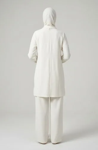 Arma Detaylı Tunik Pantolon İkili Takım 0231-02 Beyaz