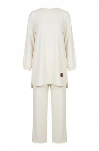 Arma Detaylı Tunik Pantolon İkili Takım 0231-02 Beyaz