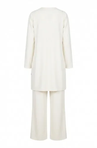 Arma Detaylı Tunik Pantolon İkili Takım 0231-02 Beyaz