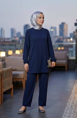 Tuniek En Broek Met Embleemdetails Tweedelige Set 0231-06 Marineblauw 0231-06