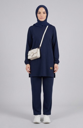 Tuniek En Broek Met Embleemdetails Tweedelige Set 0231-06 Marineblauw 0231-06
