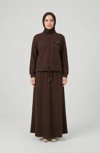 Zweiteiliges Hijab-Set Aus Baumwolle Mit Taschen 0238-01 Braun 0238-01