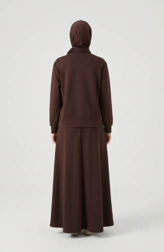 Ensemble Hijab Deux Pièces En Coton Avec Poches 0238-01 Marron 0238-01