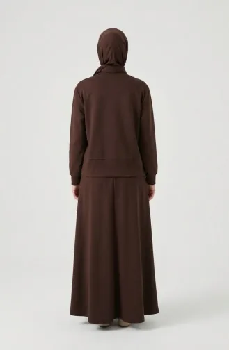 Zweiteiliges Hijab-Set Aus Baumwolle Mit Taschen 0238-01 Braun 0238-01