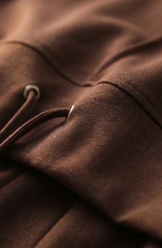 Ensemble Hijab Deux Pièces En Coton Avec Poches 0238-01 Marron 0238-01