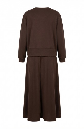 Ensemble Hijab Deux Pièces En Coton Avec Poches 0238-01 Marron 0238-01