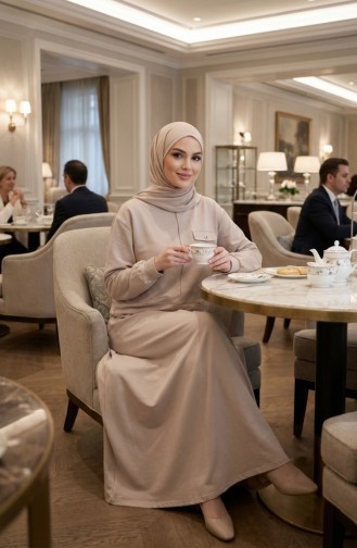 Cepli Pamuklu Tesettür ikili Takım 0238-02 Bej