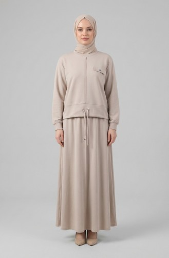 Cepli Pamuklu Tesettür ikili Takım 0238-02 Bej