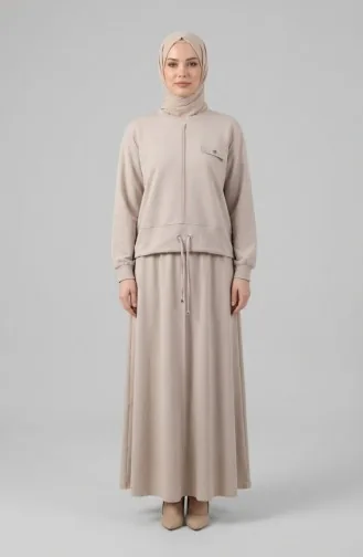 Zweiteiliges Hijab-Set Aus Baumwolle Mit Taschen 0238-02 Beige 0238-02