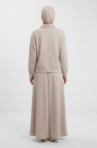 Zweiteiliges Hijab-Set Aus Baumwolle Mit Taschen 0238-02 Beige 0238-02