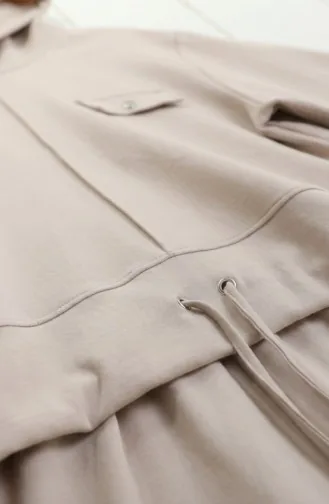 Zweiteiliges Hijab-Set Aus Baumwolle Mit Taschen 0238-02 Beige 0238-02