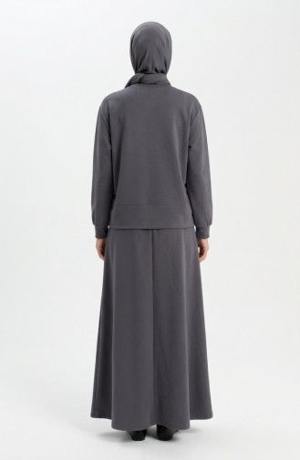 Zweiteiliges Hijab-Set Aus Baumwolle Mit Taschen 0238-03 Anthrazit 0238-03