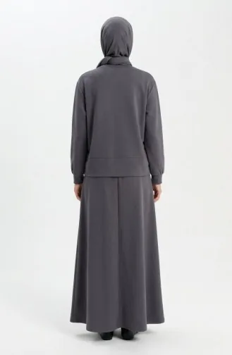 Zweiteiliges Hijab-Set Aus Baumwolle Mit Taschen 0238-03 Anthrazit 0238-03
