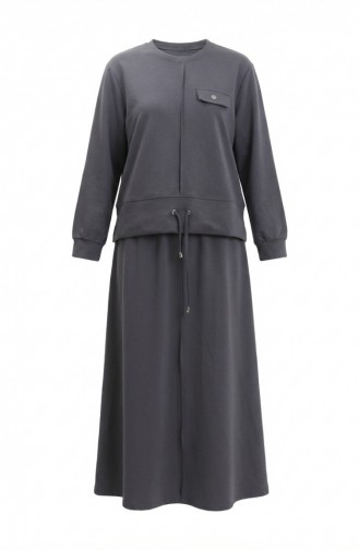 Zweiteiliges Hijab-Set Aus Baumwolle Mit Taschen 0238-03 Anthrazit 0238-03