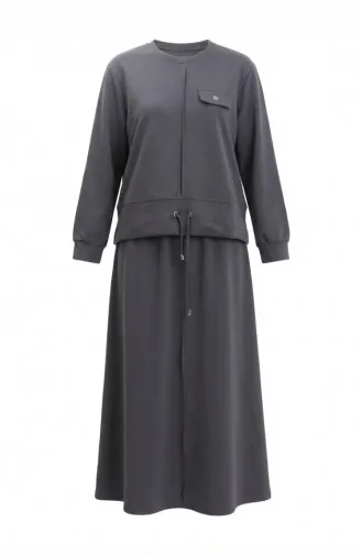 Zweiteiliges Hijab-Set Aus Baumwolle Mit Taschen 0238-03 Anthrazit 0238-03
