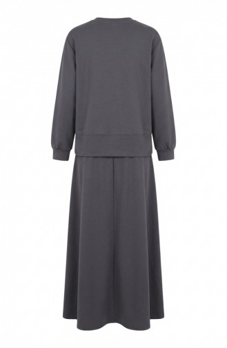 Zweiteiliges Hijab-Set Aus Baumwolle Mit Taschen 0238-03 Anthrazit 0238-03