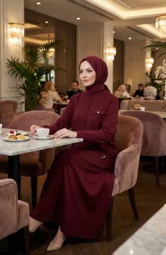 Cepli Pamuklu Tesettür ikili Takım 0238-04 Bordo