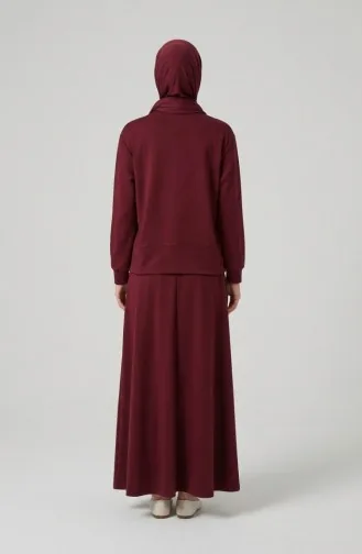 Zweiteiliges Hijab-Set Aus Baumwolle Mit Taschen 0238-04 Burgunderrot 0238-04