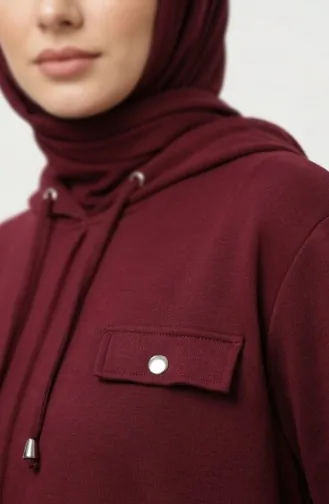 Zweiteiliges Hijab-Set Aus Baumwolle Mit Taschen 0238-04 Burgunderrot 0238-04
