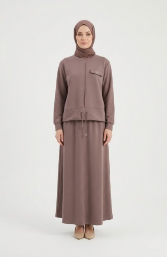 Cotton Two-Piece Hijab Set With Pockets 0238-05 Mink 0238-05