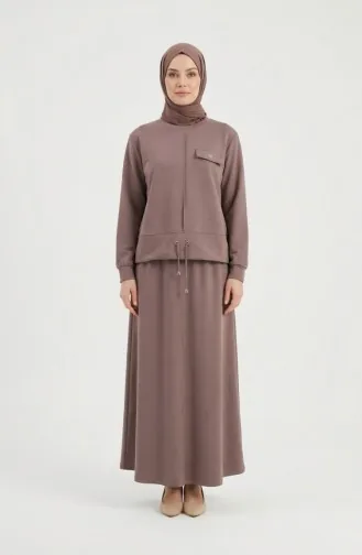 Ensemble Hijab Deux Pièces En Coton Avec Poches 0238-05 Vison 0238-05
