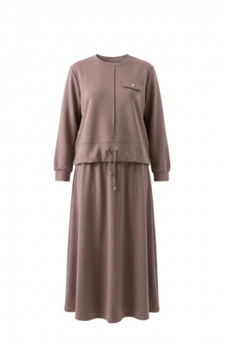 Cotton Two-Piece Hijab Set With Pockets 0238-05 Mink 0238-05