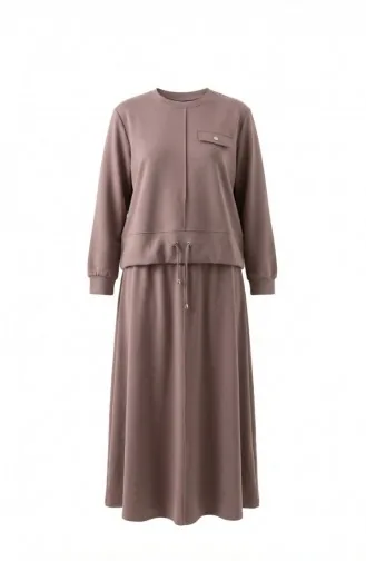 Ensemble Hijab Deux Pièces En Coton Avec Poches 0238-05 Vison 0238-05