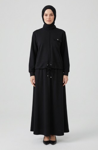 Cotton Two-Piece Hijab Set With Pockets 0238-06 Black 0238-06