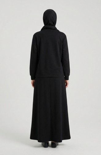 Cotton Two-Piece Hijab Set With Pockets 0238-06 Black 0238-06