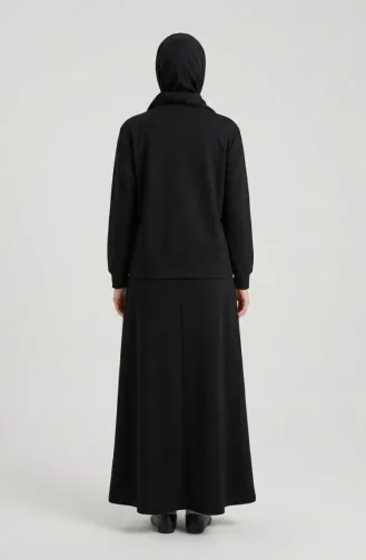 Zweiteiliges Hijab-Set Aus Baumwolle Mit Taschen 0238-06 Schwarz 0238-06