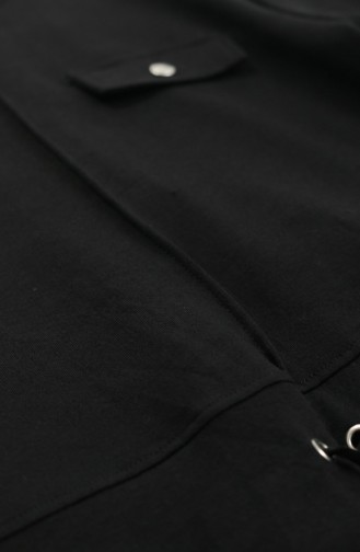 Cotton Two-Piece Hijab Set With Pockets 0238-06 Black 0238-06