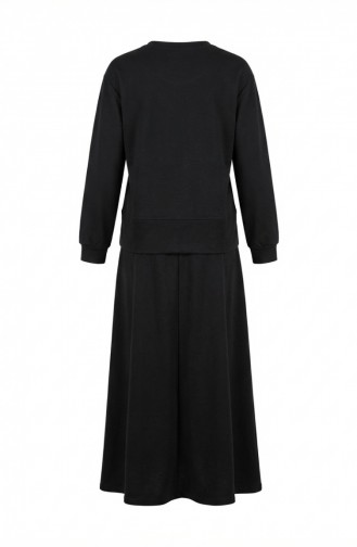 Cotton Two-Piece Hijab Set With Pockets 0238-06 Black 0238-06