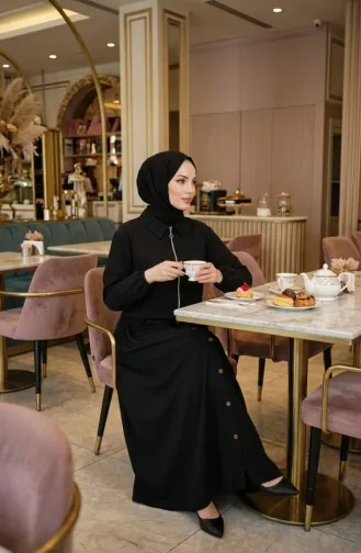 Ensemble Hijab Deux Pièces En Coton Avec Fermeture éclair 0239-01 Noir 0239-01