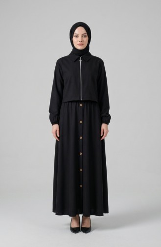 Fermuarlu Pamuklu Tesettür ikili Takım 0239-01 Siyah